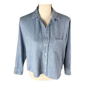 FRANK & EILEEN  Boyfriend Shirt BLUE‎ HERRINGBONE FLANNEL Relaxed Soft! XS